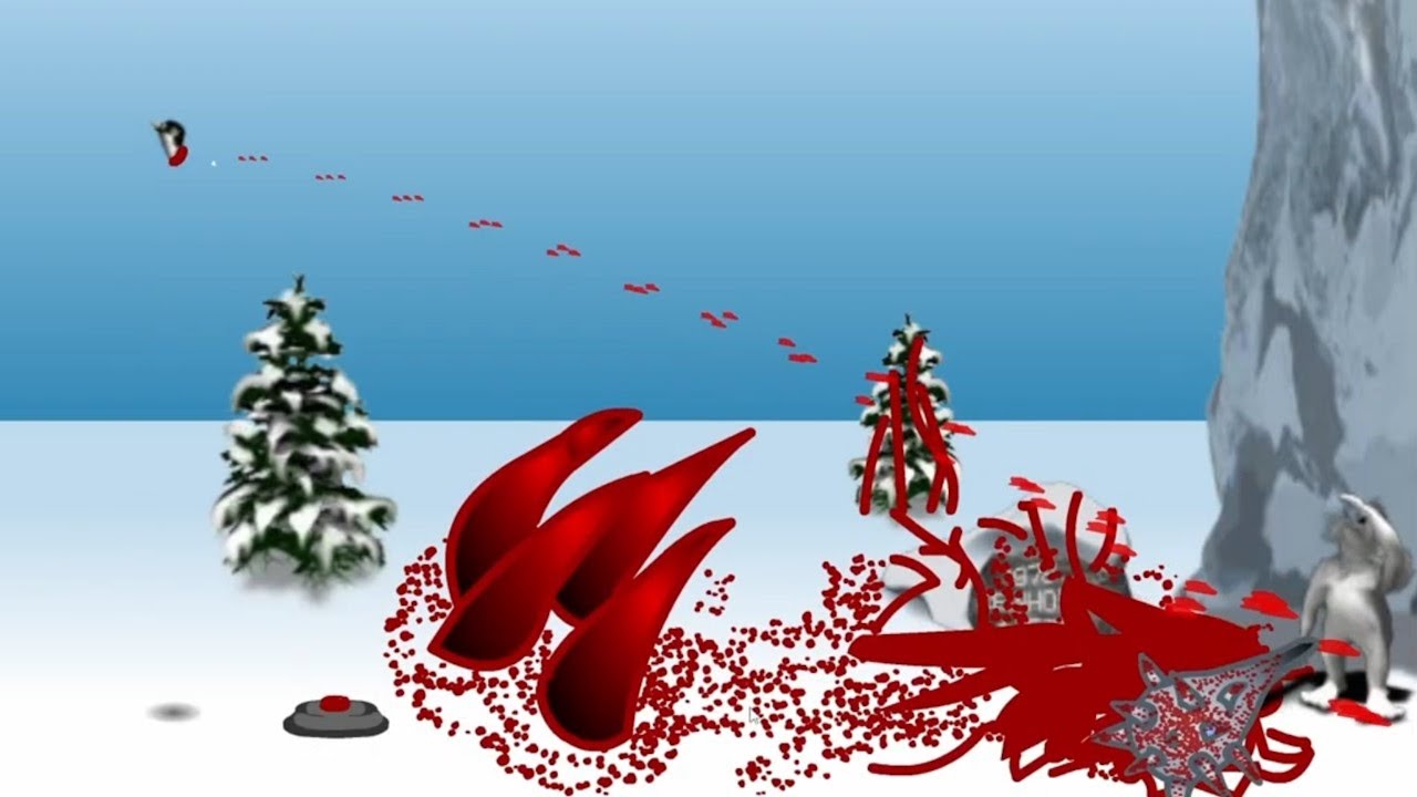 screenshot of the flash game Yeti Sports Pingu Throw